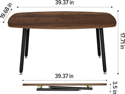 WOHOMO Folding Coffee Table for Small Spaces, No Assembly Farmhouse Portable Living Room Table, Walnut 39.3x19.6x17.7 Inch