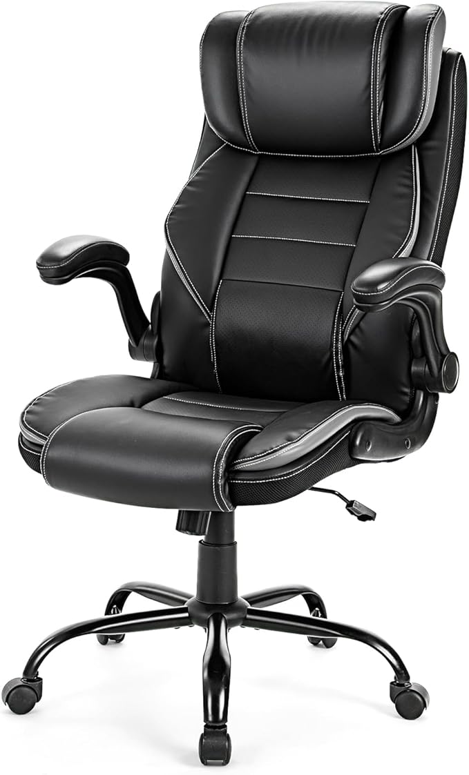 Big and Tall Executive Office Chair 400lbs for Heavy People, Ergonomic Computer Desk Chair with Lumbar Support & Adjustable Headrest, Comfy High Back Leather Office Chairs for Long Sitting, Grey