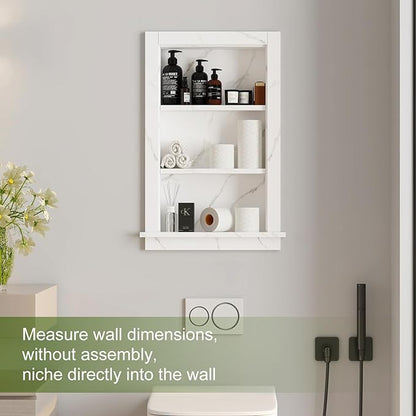 Recessed Medicine Cabinet,14x24 Bathroom Cabinet with Storage,3-Tier in Wall Shower Niche,Bathroom Niche for Shower Wall for Home,Wall Niches Insert for Drywall,Imitation White Marble