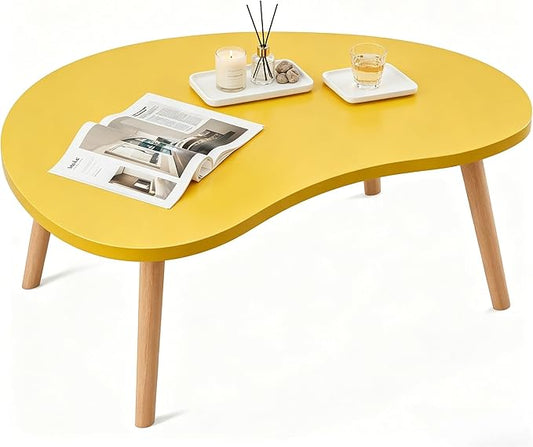 Coffee Table Low Table with Solid Wood Legs, 31.5x19.7" Large Coffee Table Side Table, Floor Table Desk for Sitting on The Floor, Living Room Furniture for Office Apartment Home, Mango Yellow