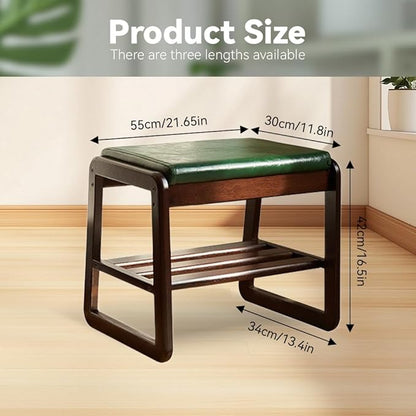 Solid Wood Bench, Entryway Shoe Rack Bench with Cushion, 2 Tier Shoe Cabinet with Bench Organizer for Hallway Living Room