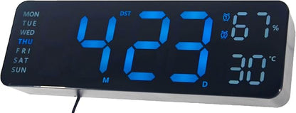 OceeK Digital Wall Clock,Display Big Number Digital Clock,Color Modern Electric Small Silent Wall Clock 9", Black Frame Blue Big Digits