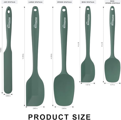 NileHome Silicone Spatula Set, 5 Pieces Food Grade Kitchen Utensils with Silicone Brush Heat Resistant Up to 600°F BPA-free Rubber Spatula for Scraping, Baking, Cooking, Mixing—Green