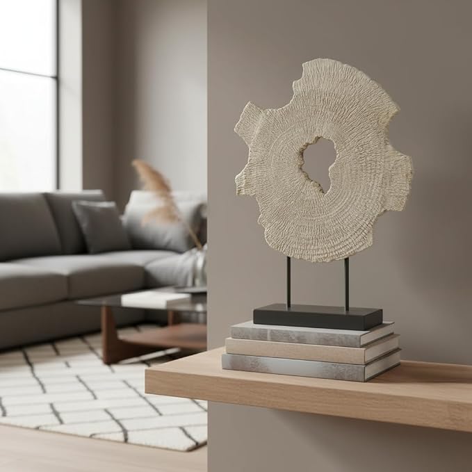 Modern Abstract Decorative Sculpture, Dining Living Room Desk Decor,Geometric Home Decor Statues,Shelf Top Decor Aesthetics, Wood Grain White