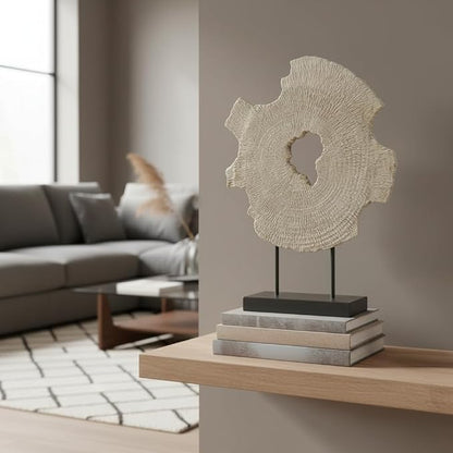 Modern Abstract Decorative Sculpture, Dining Living Room Desk Decor,Geometric Home Decor Statues,Shelf Top Decor Aesthetics, Wood Grain White