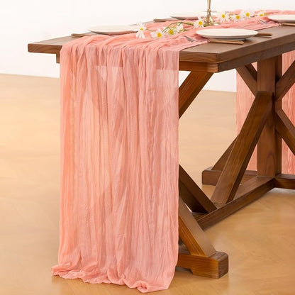 Socomi Coral Peach Valentine's Day Cheesecloth Table Runner Boho Rustic Gauze 120 inch 10FT Cheese Cloth Runner for Wedding Party Baby Shower Birthday Home Decor Holiday Decorations