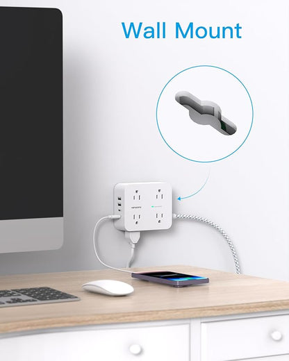PD 30W USB C Power Strip Surge Protecor, HANYCONY 8 Outlets 4 USB(2 USB C Ports), 1080J Desk Charging Station for Multiple Devices, 6 Ft Flat Plug Extension Cord for College Dorm Room Essentials