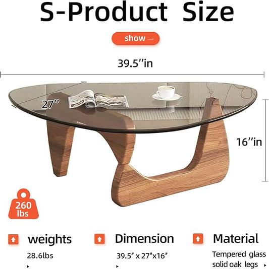 Mid Century Modern Glass Coffee Table, Coffee Table for Living Room, Noguchi Coffee Tables,Suitable for Bedroom Living Room Reception Office Tables (Walnut/Transparent, ML)