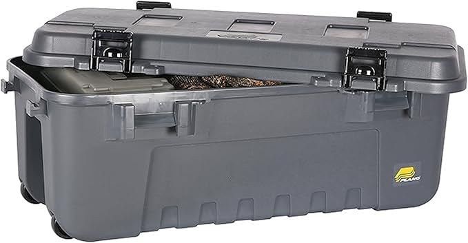 Plano 3 Pack Storage Trunk with Wheels, Gray, Lockable Storage Box, Airline Approved Sportsman Trunk, Hunting Gear and Ammunition Bin, Heavy-Duty Containers for Camping, 108-Quart