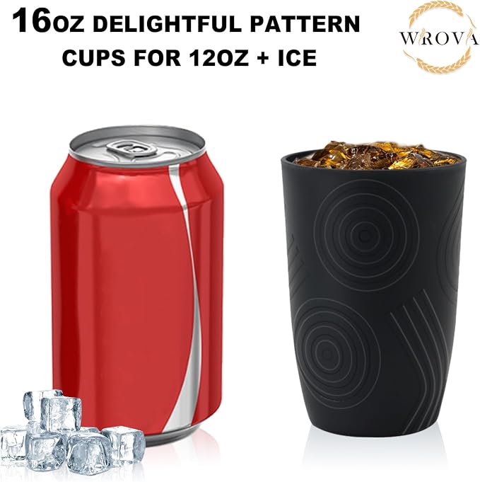 Wrova Wheat Straw Cups 16oz Tumbler Set of 8 with Etched Pattern - Alternative Plastic Cups Dishwasher Safe - Plastic Drinking Cups Unbreakable for Kids - Black to Grey