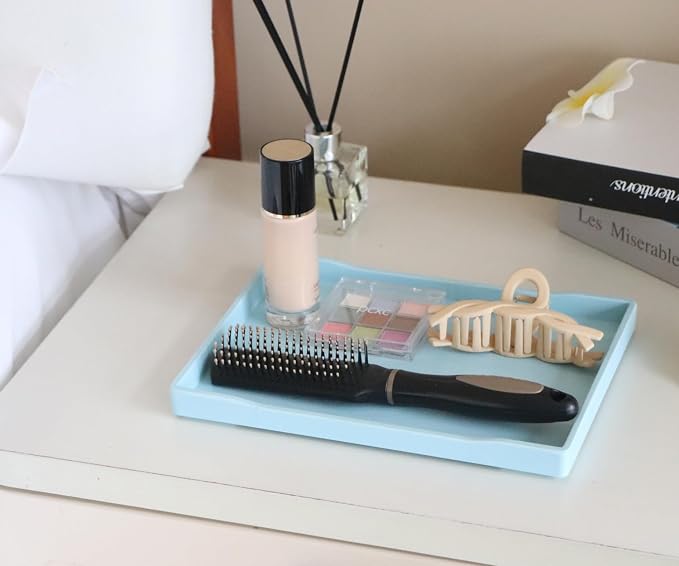 Blue Small Serving Tray (9.5 x 7 inch), Countertop Organizer for Bathtub Bathroom Vanity Items, Serving Accessory, Coffee, Drinks, Tea, Party, Spa, Perfume and Display Use.