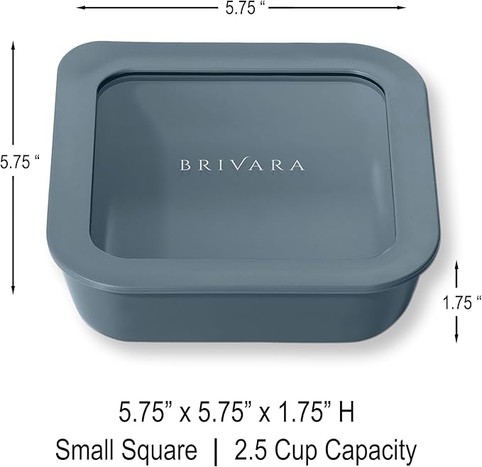 BRIVARA HOME Ceramic Coated Glass Food Storage Container | No PTFE, PFOA, PFAS, and BPA | Reusable Non Toxic Meal Prep Container with Glass Lid | Easy To Store | 2.5 Cup Square [Dusk]