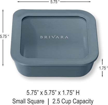 BRIVARA HOME Ceramic Coated Glass Food Storage Container | No PTFE, PFOA, PFAS, and BPA | Reusable Non Toxic Meal Prep Container with Glass Lid | Easy To Store | 2.5 Cup Square [Dusk]