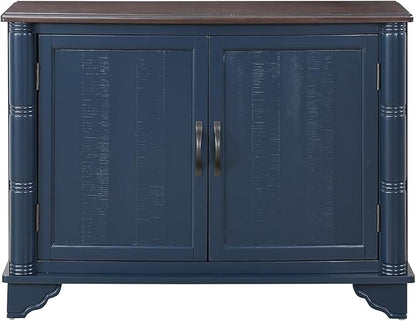 40" Solid Wood Buffet Storage Cabinet,Vintage Console Table with Adjustable Shelf,Retro Sofa Table with Solid Pine Wood Legs for Living Room,Entryway,Blue