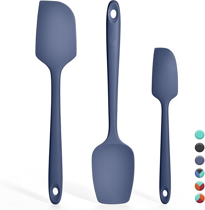 3 Pieces Silicone Spatula Set: Ironberry 600ºF Heat Resistant Food Grade Cooking & Baking Utensils, Kitchen Flexible Nonstick Rubber Scraper for Scraping, Mixing, Scrambling, Flipping (Midnight Blue)