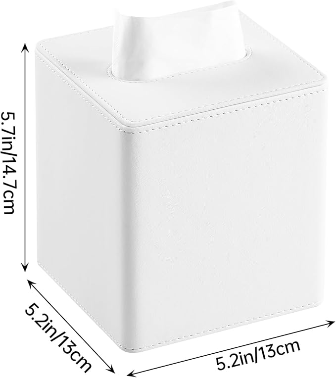 MEIBOOCH PU Leather Tissue Box Cover Square Tissue Box Holder with Magnetic Closure (White)