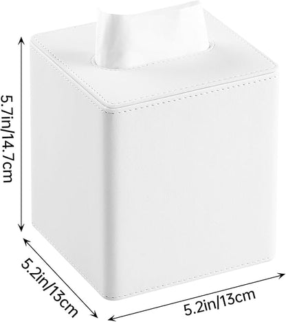 MEIBOOCH PU Leather Tissue Box Cover Square Tissue Box Holder with Magnetic Closure (White)