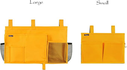 Surblue Bedside Caddy Hanging Bed Organizer Storage Bag Pocket for Bunk and Hospital Beds, College Dorm Rooms Baby Bed Rails, Camp 4 Pockets and 2 Hooks (Small, Yellow)