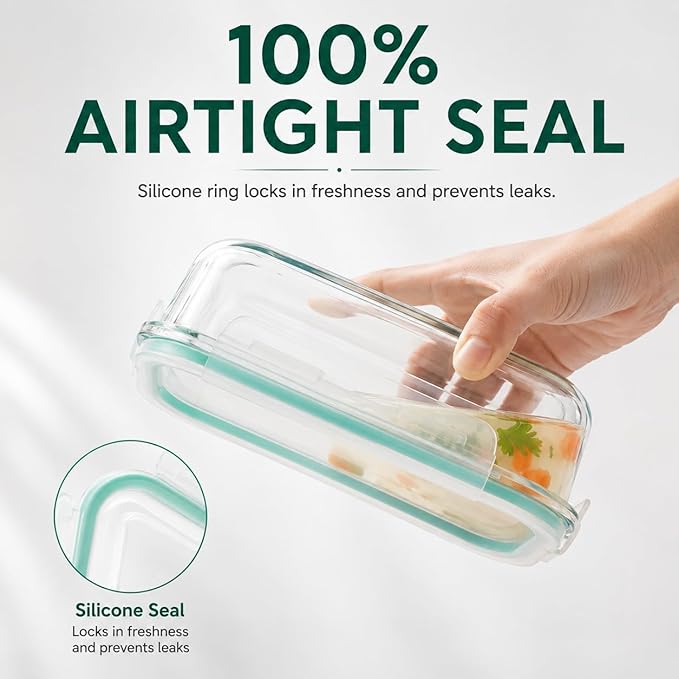 Peaktet 8 Pack Glass Food Storage Containers with Lids, Airtight Meal Prep Containers Set, Leakproof Glass Lunch Containers, BPA-Free Locking Lids, Oven Microwave Freezer Dishwasher Safe