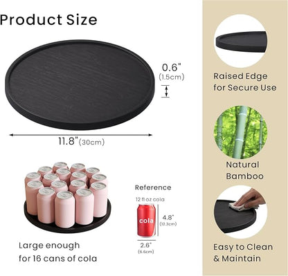 VERTORGAN Bamboo Serving Tray,11.8 Inch Decorative Trays Platter for Coffee Table,Living Room,Bar,Party,Mini Charcuterie Boards Cheese Board,Home Decor(Black)