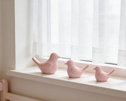 Artconal Small Pink Bird Statue Ceramic 2-Piece Set, 2¾ inch Cute Knick Knack for Home Office Shelf Desk Decor