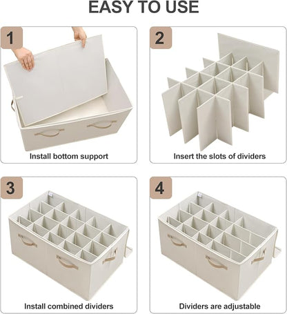 TOPIA HOME Shoe Organizer for Closet, Foldable Shoe Box with Adjustable Dividers and Clear Cover, Space Saving Shoe Storage Organizer Cabinet with Reinforced Handles, Fits 20 Pairs, Beige TP10Y