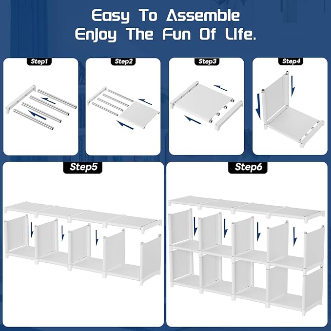 Mavivegue Book Shelf, 20 Cube Storage Organizer, DIY Bookcase, Metal Cube Bookshelf, Tall Book case for Bedroom, Living Room, Office, Closet Storage Organizer, Black Cubicle Storage Rack-White