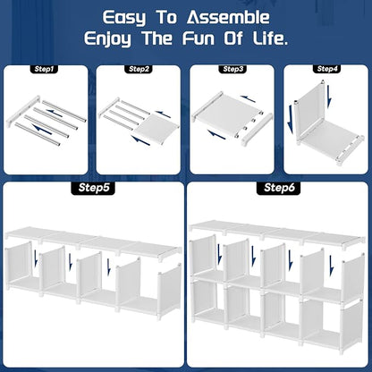 Mavivegue Book Shelf, 20 Cube Storage Organizer, DIY Bookcase, Metal Cube Bookshelf, Tall Book case for Bedroom, Living Room, Office, Closet Storage Organizer, Black Cubicle Storage Rack-White