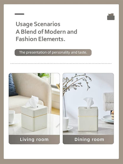 Cloudever Tissue Box Holder Cover Square, Modern PU Leather Decorative Tissue Cube Holder Organizer-Woven White