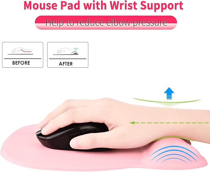 EooCoo Ergonomic Mouse Pad with Wrist Support, Mousepad with Memory Foam Wrist Rest and Non-Slip Base for Computer, Cafe, Home & Office, 9.64 x 8.26 in Office Desk Accessories