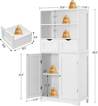 Iwell Tall Bathroom Cabinet, Storage Cabinet with Adjustable Shelves, Bathroom Storage Cabinet for Living Room, Dining Room, Entryway, White