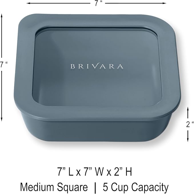 BRIVARA HOME Ceramic Coated Glass Food Storage Container | No PTFE, PFOA, PFAS, and BPA | Reusable Non Toxic Meal Prep Container with Glass Lid | Easy To Store | 5 Cup Square [Dusk]