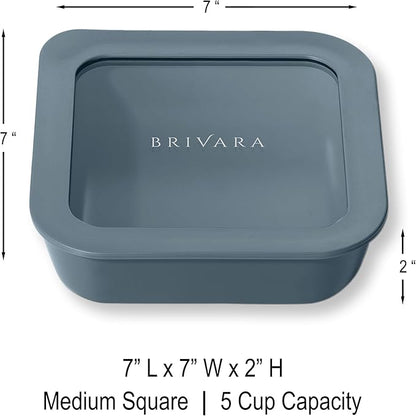 BRIVARA HOME Ceramic Coated Glass Food Storage Container | No PTFE, PFOA, PFAS, and BPA | Reusable Non Toxic Meal Prep Container with Glass Lid | Easy To Store | 5 Cup Square [Dusk]