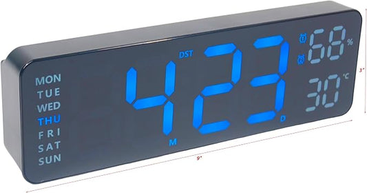 OceeK Digital Wall Clock,Display Big Number Digital Clock,Color Modern Electric Small Silent Wall Clock 9", Black Frame Blue Big Digits