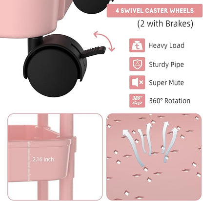 Volnamal Diaper Caddy - Plastic Diaper Organizer for Nursery Essentials, Baby Organizers and Storage, Movable Cart for Changing Table & Crib, Baby Registry Search, Pink