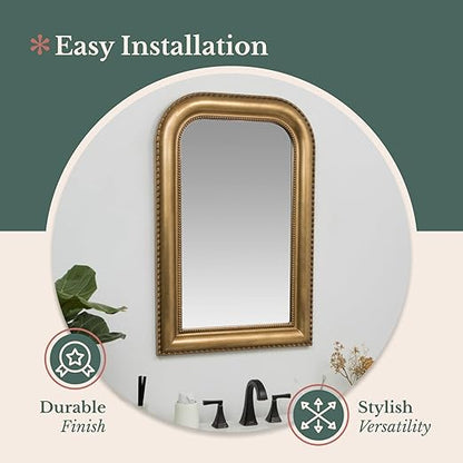 Hamilton Hills 20" x 30" Classic Gold Framed Rich Framed Top Round Corner Mirror - Thick Arched Top Rich Wall Mirror - Vanity for Bathroom Decor, Bedroom, Living Room - Hangs Horizontal or Vertical