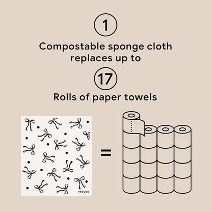 RECYCO Swedish Dishcloths for Kitchen | 6 Packs Modern Bows Washable Dish Rags | Cellulose Reusable Cleaning Paper Towels | Absorbent Counter Dish Cloth Sponge Kitchen Wipes, 8" L x 7" W