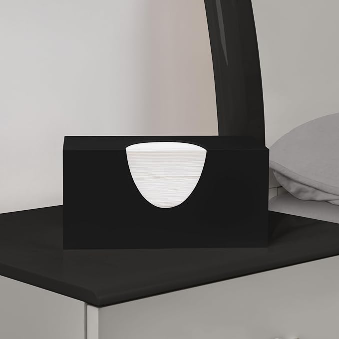 Rectangle Tissue Box Cover | Fits Top Side Opening Tissue Boxes | Black Tissue Box Holder for Bathroom | Premium Acrylic Tissue Cover