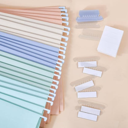 25-Pack Morandi Hanging File Folders,Letter Size with 35 Transparent Label Cards,50 Sticker Labels,1/5-Cut Tabs–Home Office & Filing Cabinets