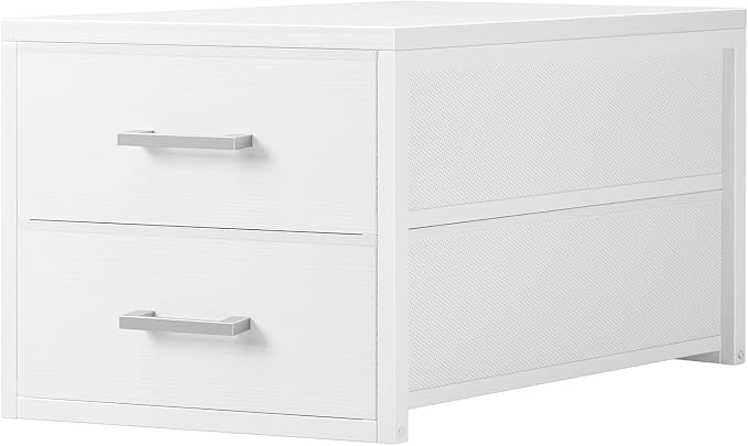 BOLUO Stackable Storage Drawers Closet Organizers and Storage Fabric White 2 Drawer Dresser for Bedroom Modern