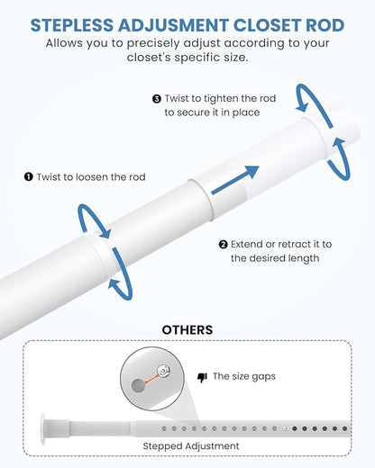 Supforce 3 PACK Closet Rods for Hanging Clothes, 17 to 28 Inches Stepless Adjustable Metal Closet Rod, 1.3 Inches Heavy Duty Clothes Hanging Rod for Closet Wardrobes Laundry RV, White