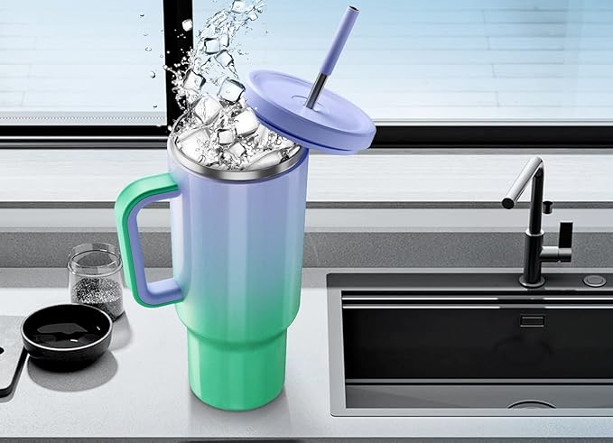 Meoky 40oz Tumbler with Handle, Leak-proof Lid and Straw, Insulated Coffee Mug Stainless Steel Travel Mug, Keeps Cold for 34 Hours or Hot for 10 Hours (Fairyland)