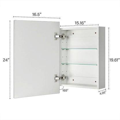 TEHOME 16.5'' x 24'' Polished Nickel Recessed and Surface Mount Bathroom Medicine Cabinet with Mirror Square Cornered Metal Framed Rounded Rectangle Medicine Cabinet Mirror