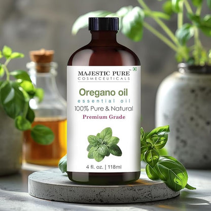 Majestic Pure Essential Oil with Glass Dropper - 100% Pure and Natural - Essential Oils for Diffuser, Aromatherapy, Soap and Candle Making, Oregano Essential Oil, Oregano Oil, 4 Fl Oz