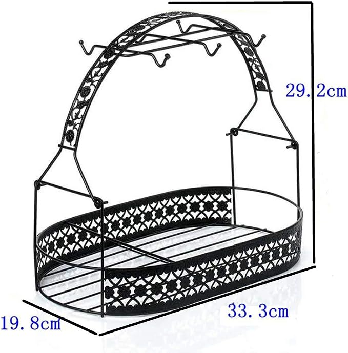Coffee Cup Holder Stand - Wrought Iron Mug Rack and Dishes Organizer - Drainer Storage Drying Rack for Counter, Cabinet, Table, Kitchen, Restaurant, Office (Black B)