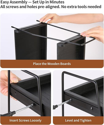 Coffee Bar Organizer for Countertop, 2-Tier Coffee Station Organizer with Metal Frame & Wooden Shelves, Coffee Accessories Organizer Rack for Pods, Syrups, Cups & Tea Bags (Black)