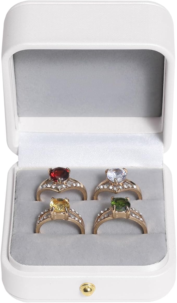 Velvet Ring Gift Box, Small Jewelry Earring Studs Holder Case for Wedding Day, Proposal, Engagement, Anniversary, Ring Display Storage Box for Women Girl (White DS)