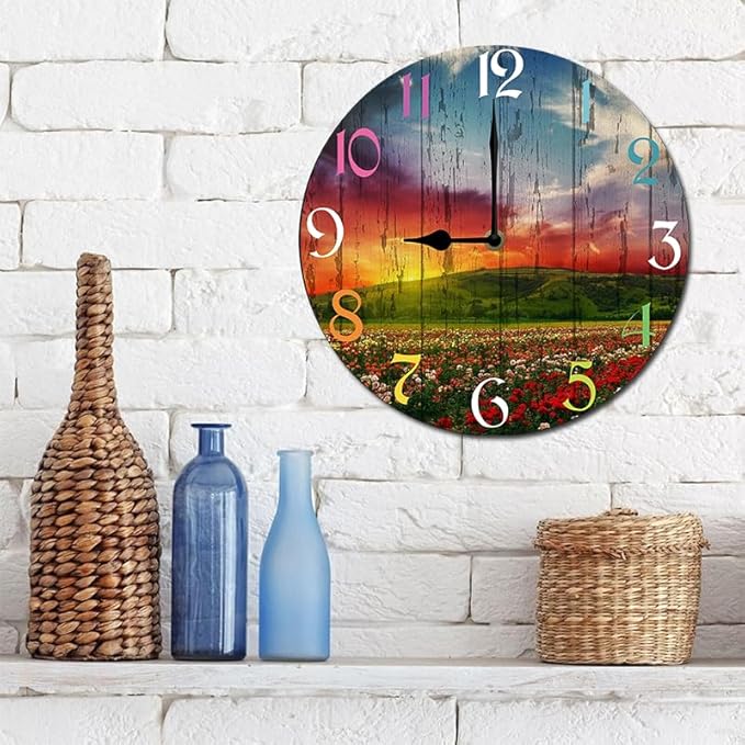 Huashanpo Wall Clock 10 Inch Silent Non Ticking Battery Operated Wooden Modern Office Simple Minimalist Clock Decorative for Kitchen Home Bathroom Living Room