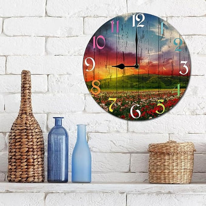 Huashanpo Wall Clock 10 Inch Silent Non Ticking Battery Operated Wooden Modern Office Simple Minimalist Clock Decorative for Kitchen Home Bathroom Living Room