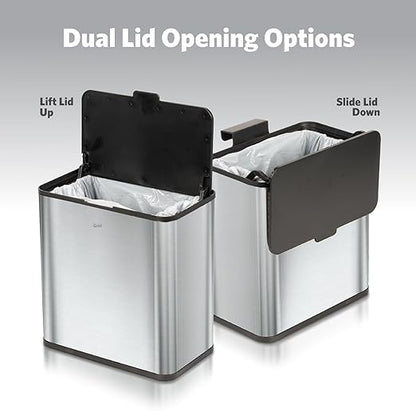 Glad Roomate Stainless Steel Under Counter Waste Bin with Clorox Odor Protection | Space Saving Dual Lid Small Trash Can for Kitchen Cabinet, Bathroom or Office, 1.5 Gallon (6L)